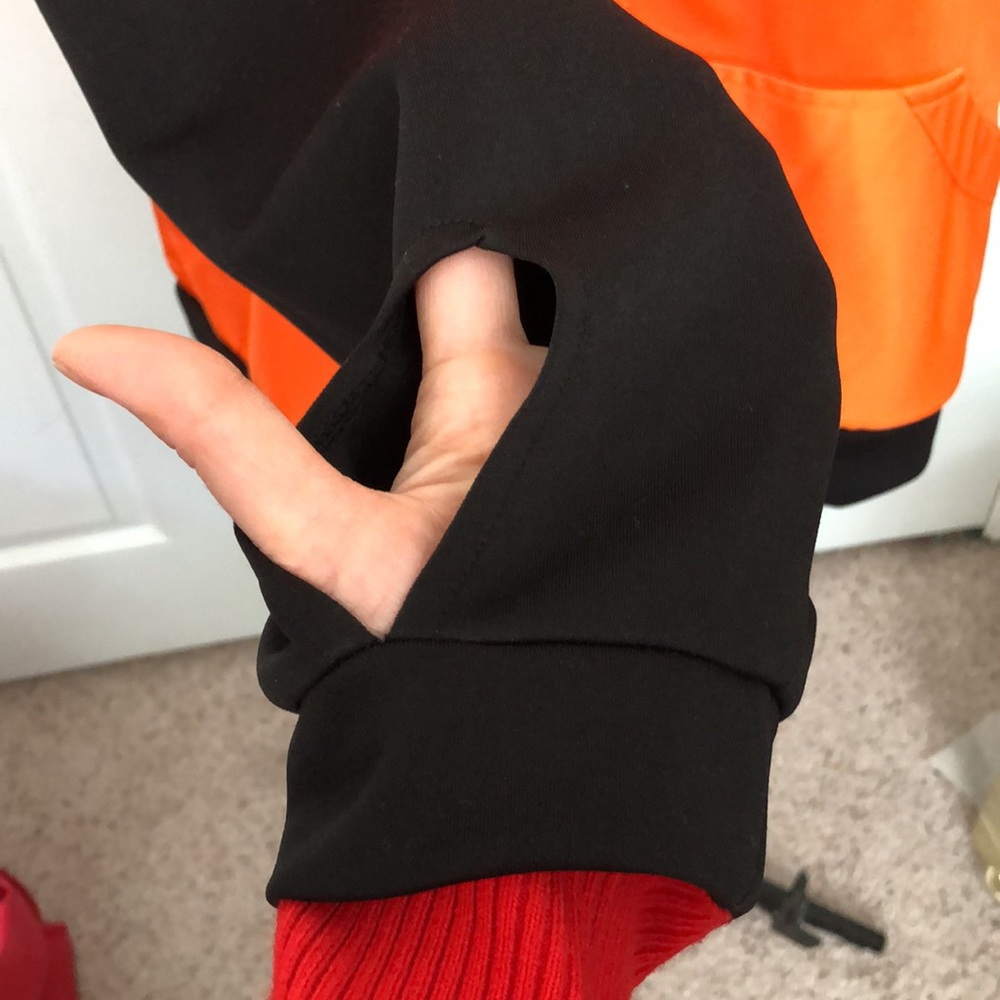 🧡🖤 Orange & Black Hoodie with Ears | 2XL | Pom Pom Drawstrings - Picture 3 of 5